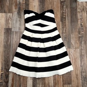 Express Black and White Striped Strapless Mini Dress